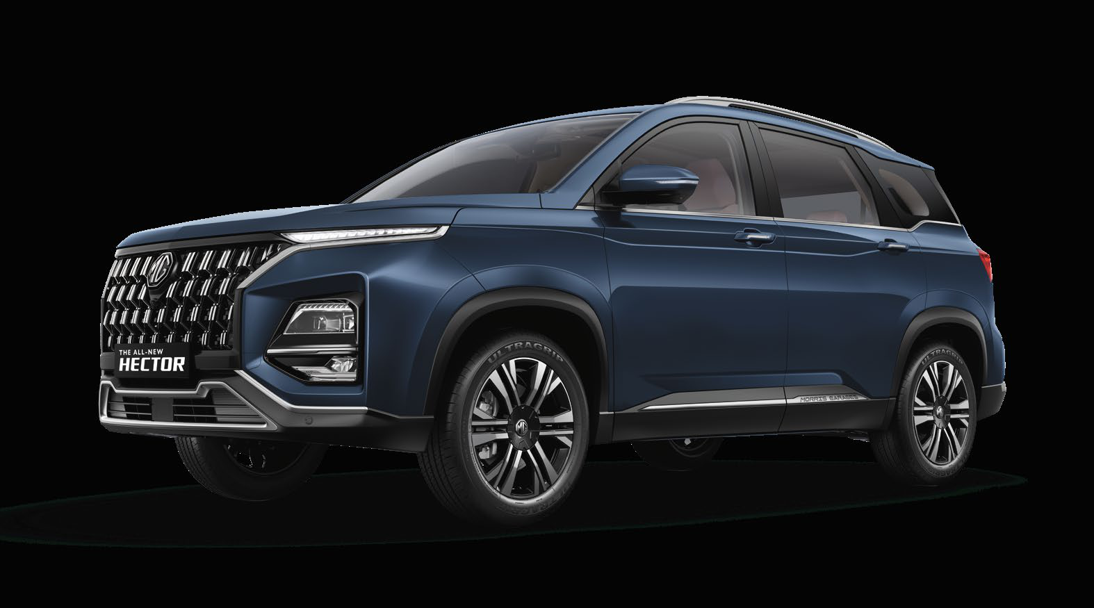 MG Hector — Aura Hex chrome grille with full-width LED daytime running lights