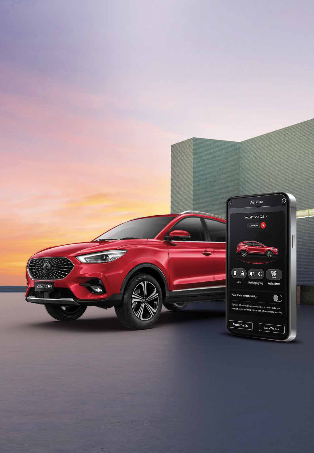 MG Astor — i-SMART connected-car app with Digital Bluetooth Key.