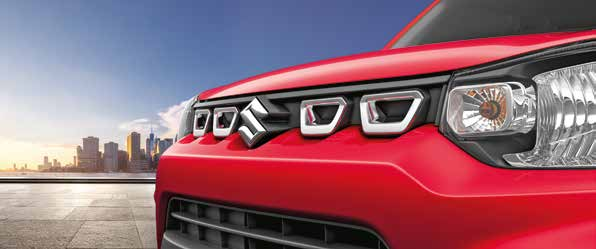 Maruti Suzuki S-Presso — Tri-slat grille with chrome-accented Suzuki emblem on the bold front fascia.