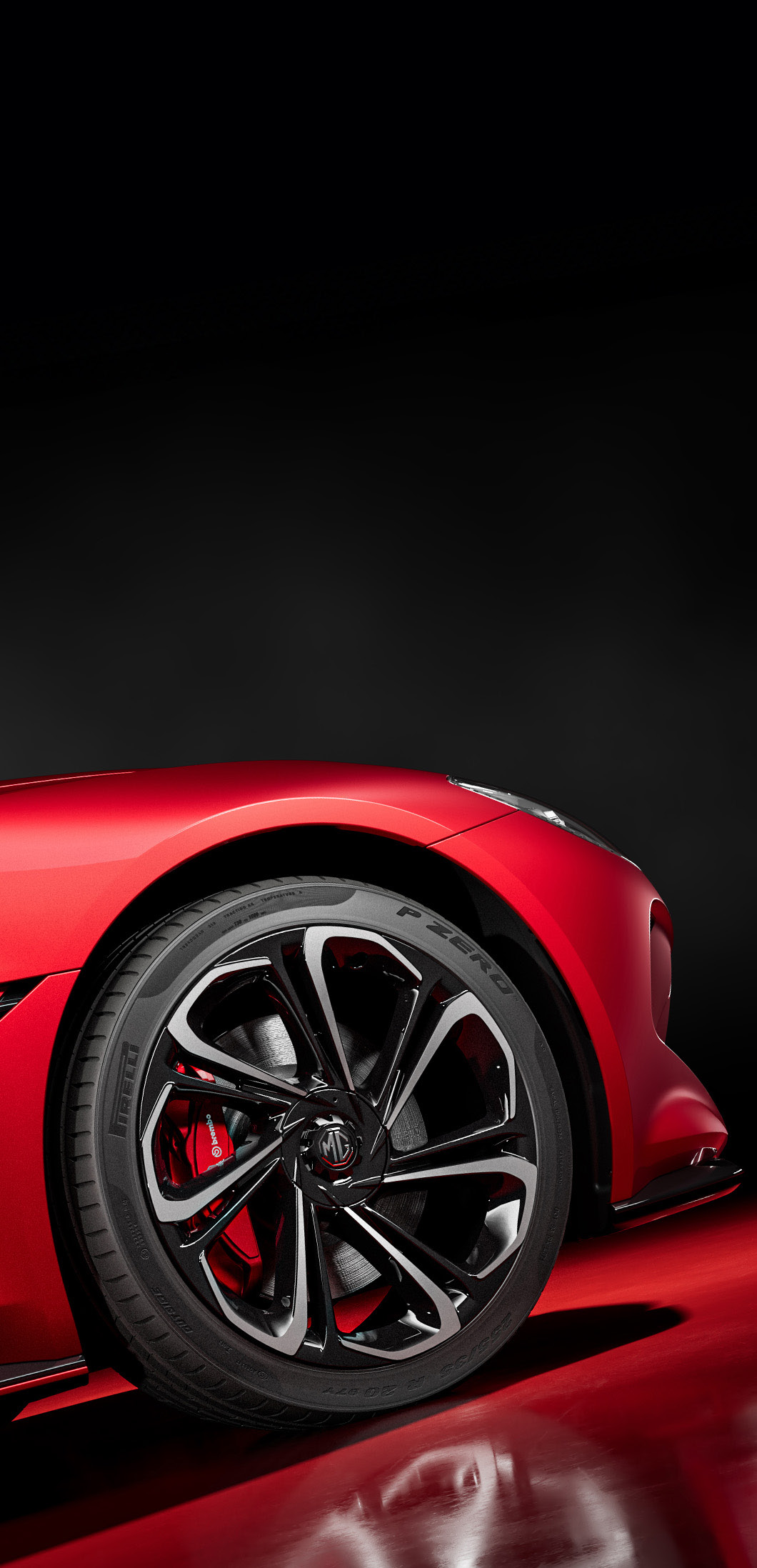 MG Cyberster — 20-inch alloy wheels with Pirelli P Zero tyres and red Brembo brake calipers