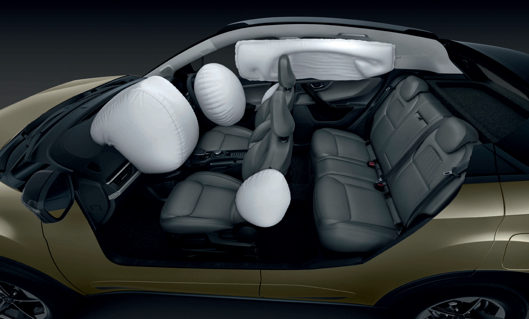 Tata Nexon — Six airbags - dual front, side and curtain airbags shown deployed in cutaway
