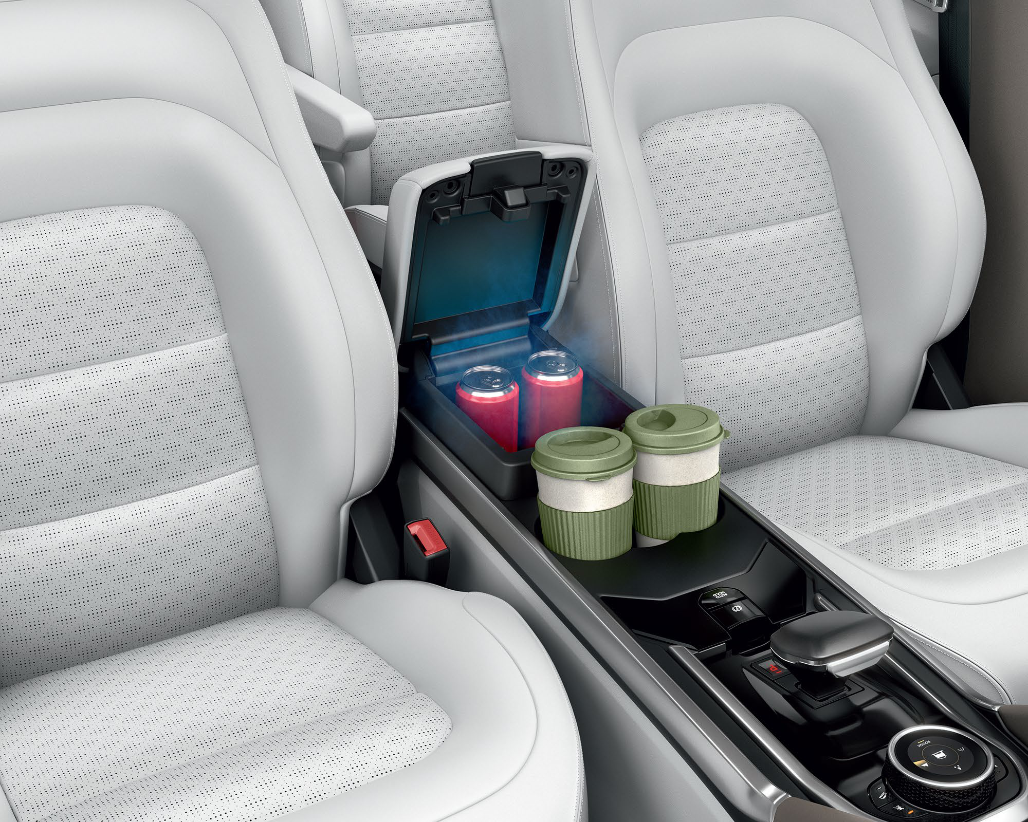 Tata Safari — Front armrest with cooled storage plus console cup holders
