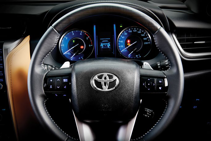 Toyota Fortuner — Leather steering wheel with cool-blue Optitron combination meter