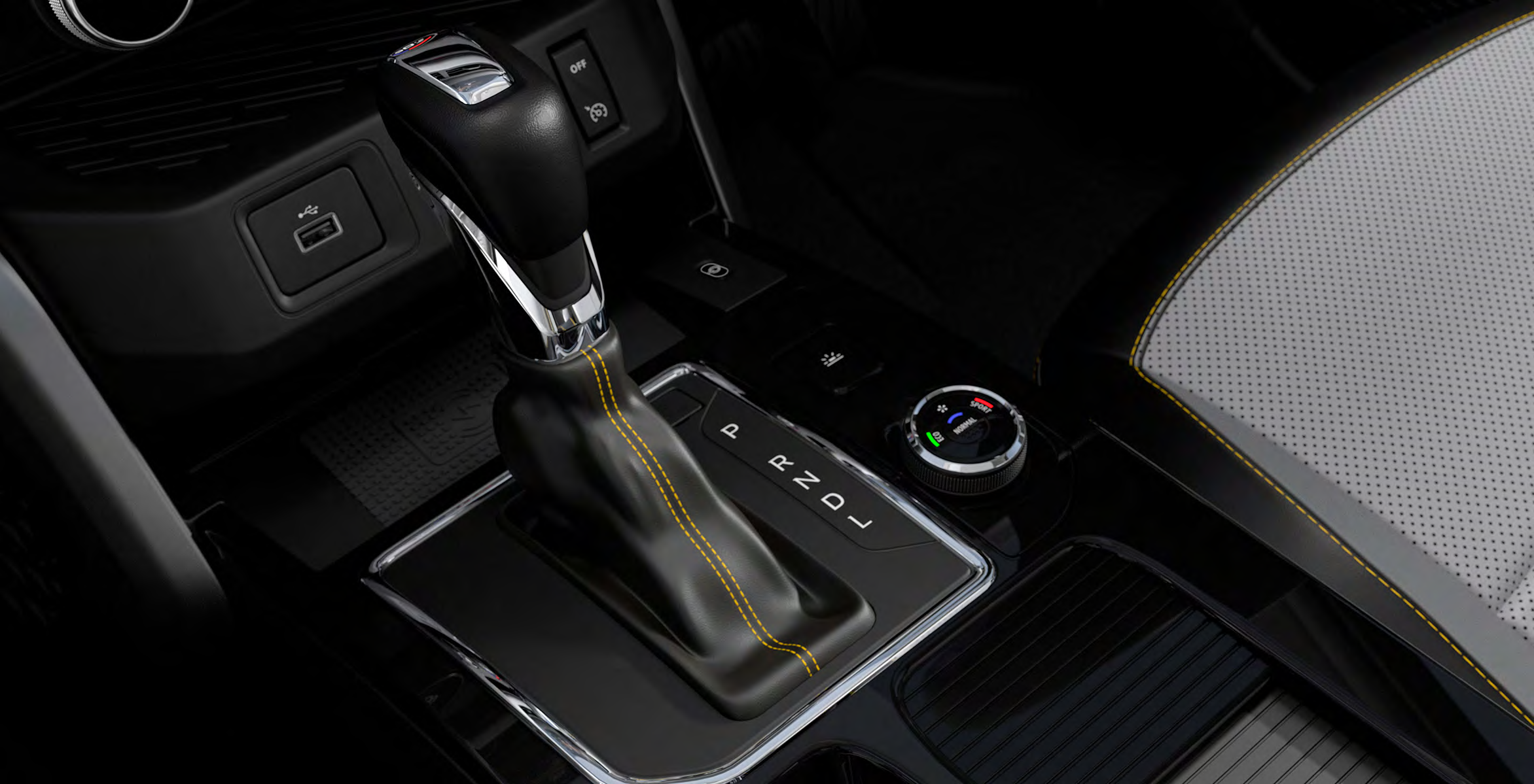 Renault Kiger — Automatic-transmission gear selector (P-R-N-D-L) beside the rotary drive-mode dial.