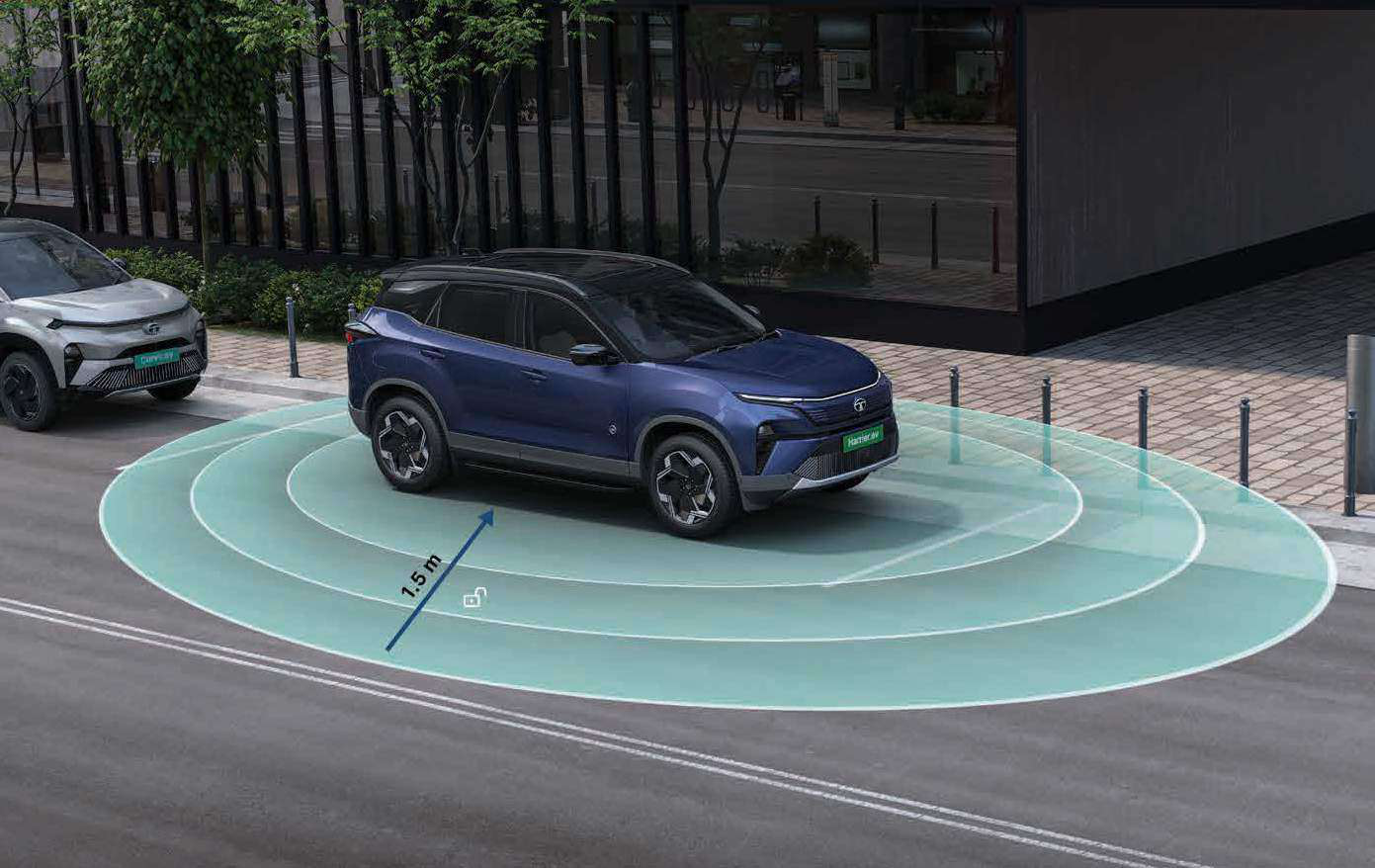 Tata Harrier EV — Digi Access powered by ultra-wideband (UWB) - lock, unlock, park, summon or start via keyfob, smartphone digital key or smart card