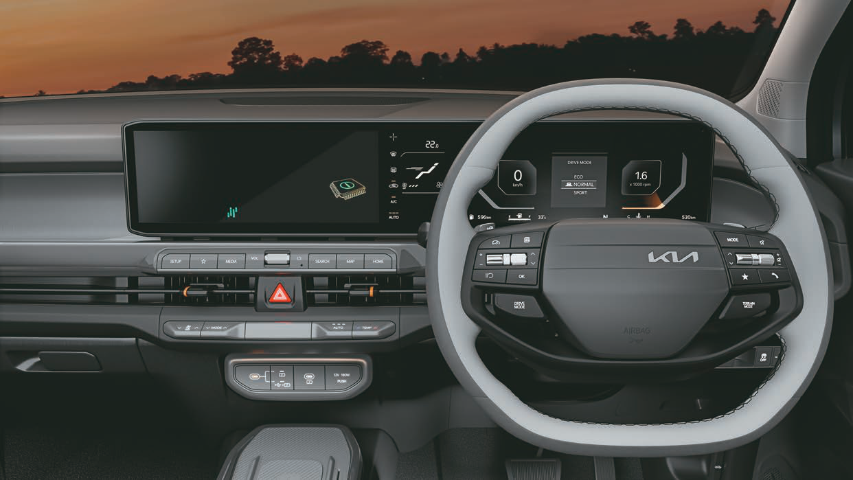 Kia Syros — Trinity Panoramic Display linking the digital cluster and touchscreen