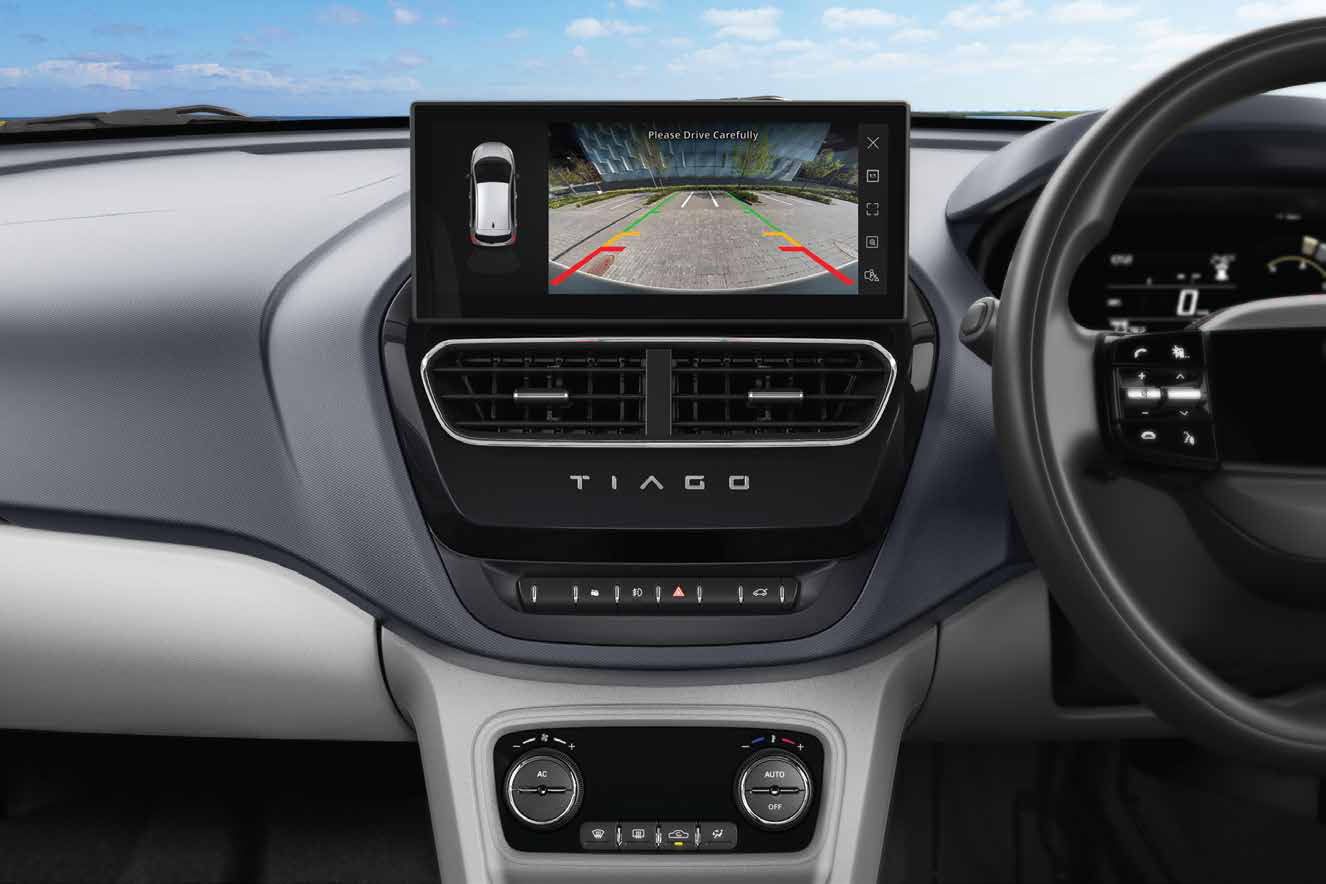 Tata Tiago NRG — HD reverse parking digital camera with parking guidelines