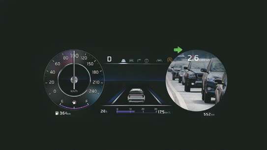 Kia Sonet — Blind View Monitor shows the adjacent lane in the cluster