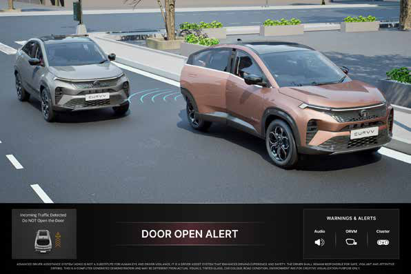 Tata Curvv — Door Open Alert on the ORVM warns of approaching traffic for safer door opening.