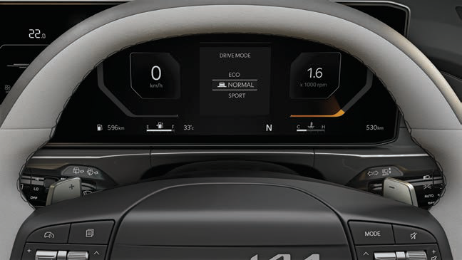Kia Syros — Drive Mode Select (Eco/Normal/Sport) on the digital cluster