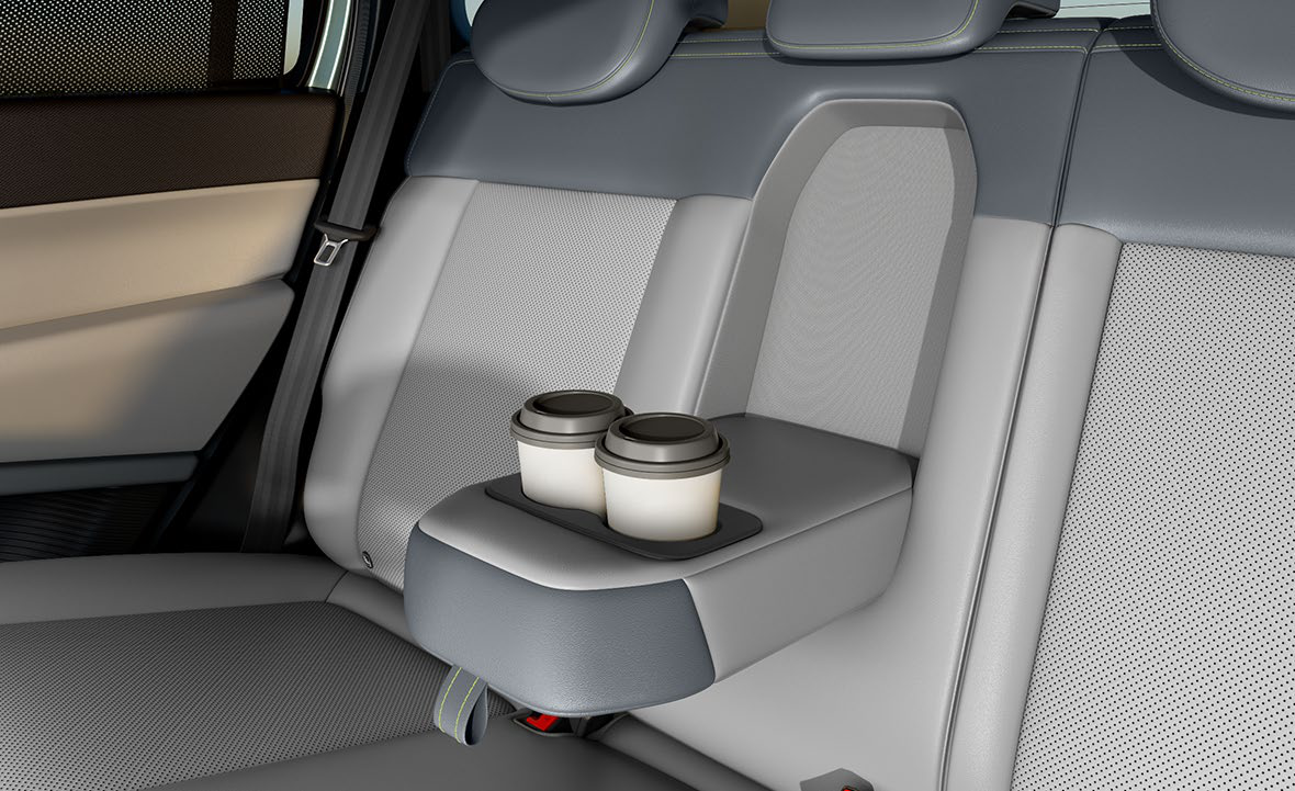 Tata Sierra EV — Rear centre armrest with integrated cup holders keeps drinks steady