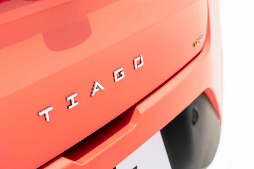 Tata Tiago — Next Gen Tiago tailgate mascot, a signature badge marking the next generation of the Tiago