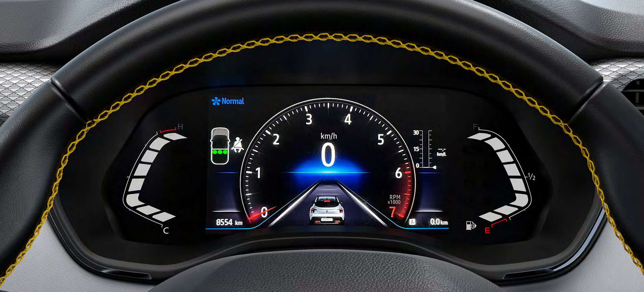Renault Kiger — 17.74 cm TFT digital instrument cluster with drive-mode-specific widgets.