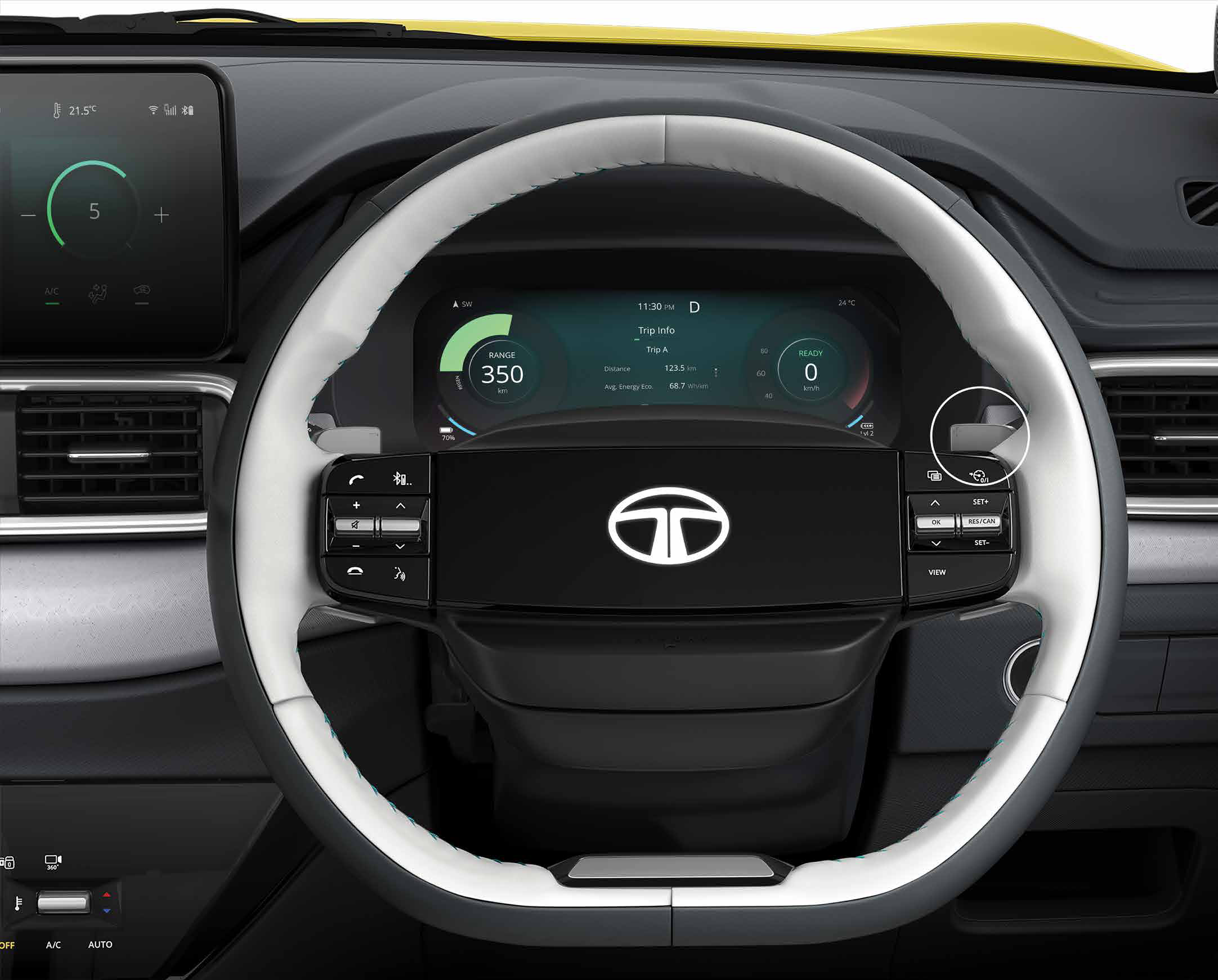Tata Punch EV — Steering-mounted paddle shifters for 4-level multi-mode regen, plus cruise control