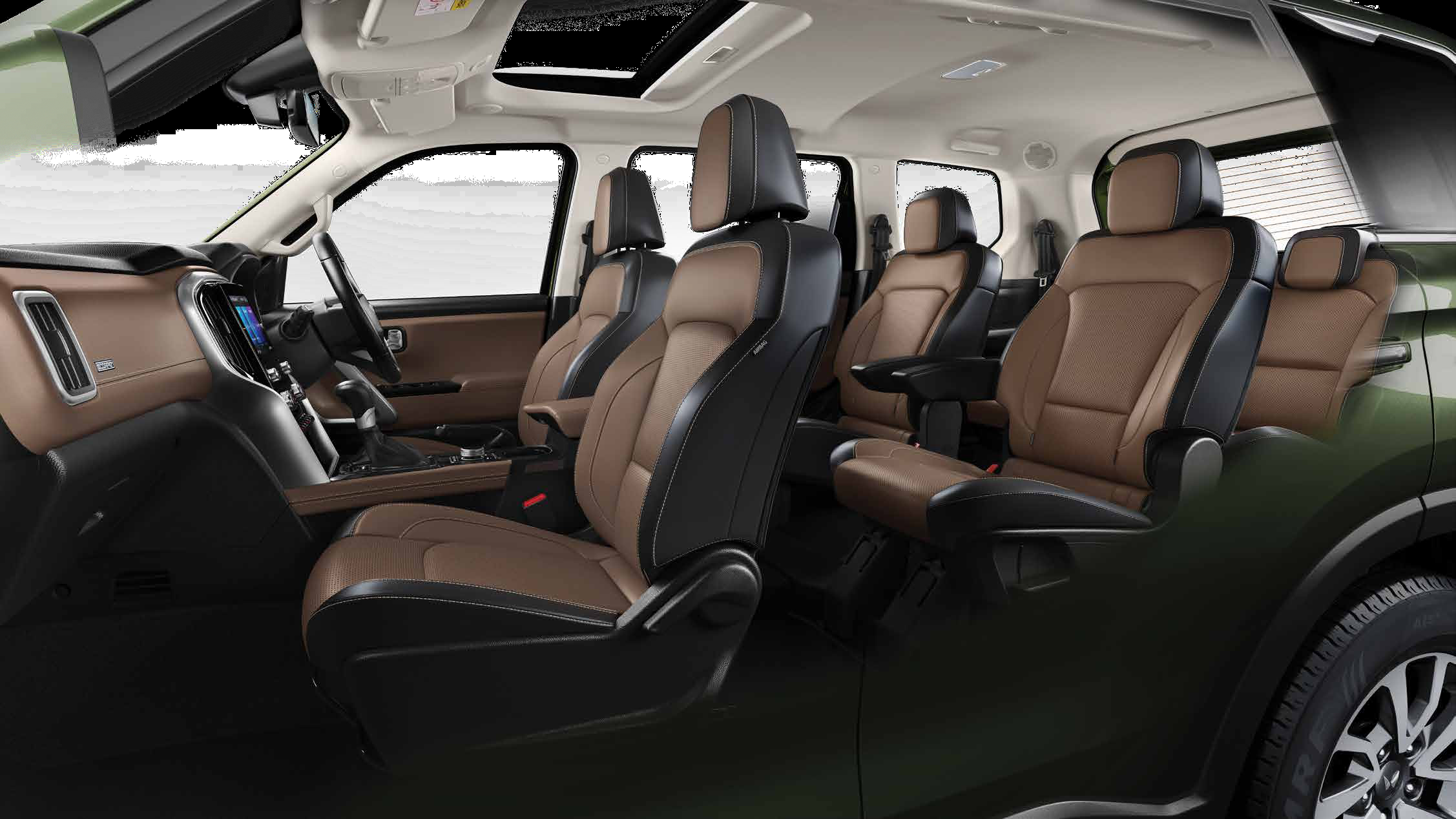Mahindra Scorpio N — 6-seater cabin with second-row captain seats in coffee-black leatherette