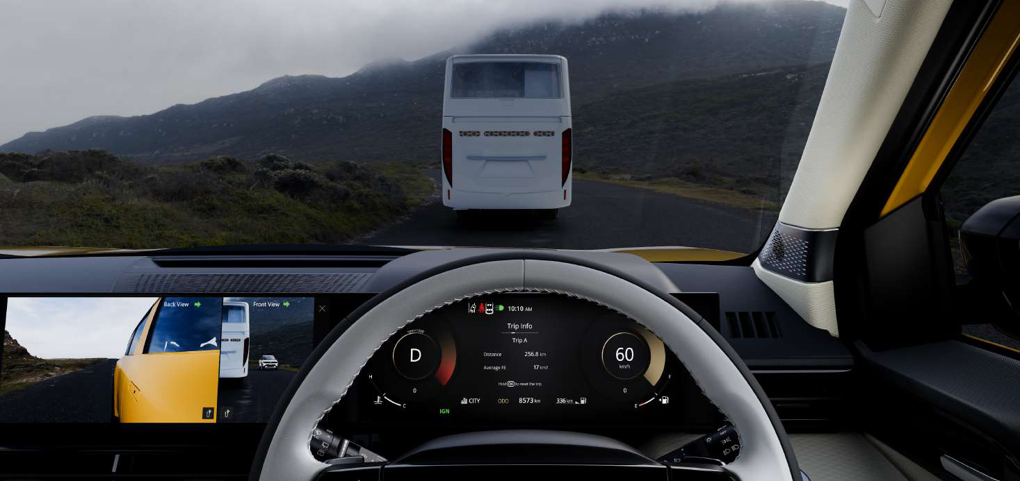 Tata Sierra — 360-degree HD Surround View System with blind-spot view relayed to the cabin displays on the move