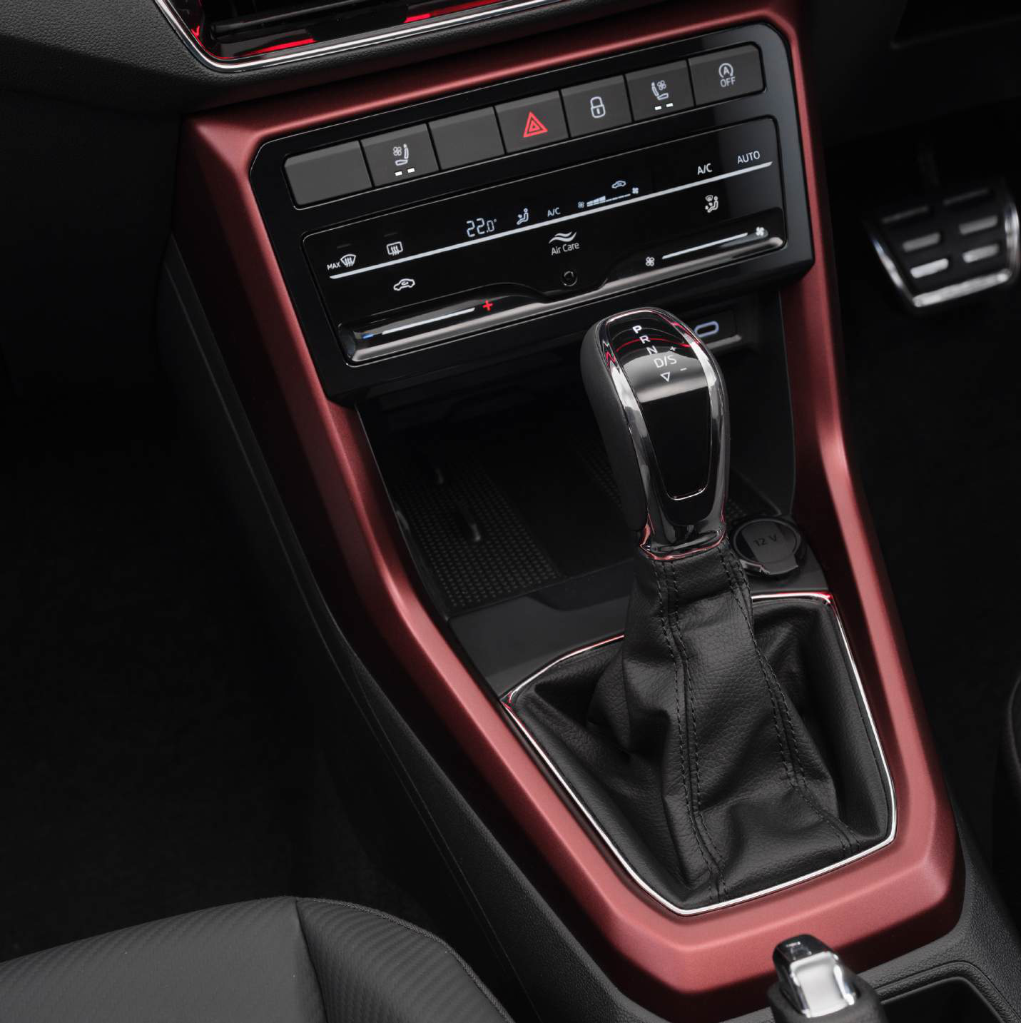 Skoda Kushaq — Centre console with touch climate controls and DSG automatic gear selector