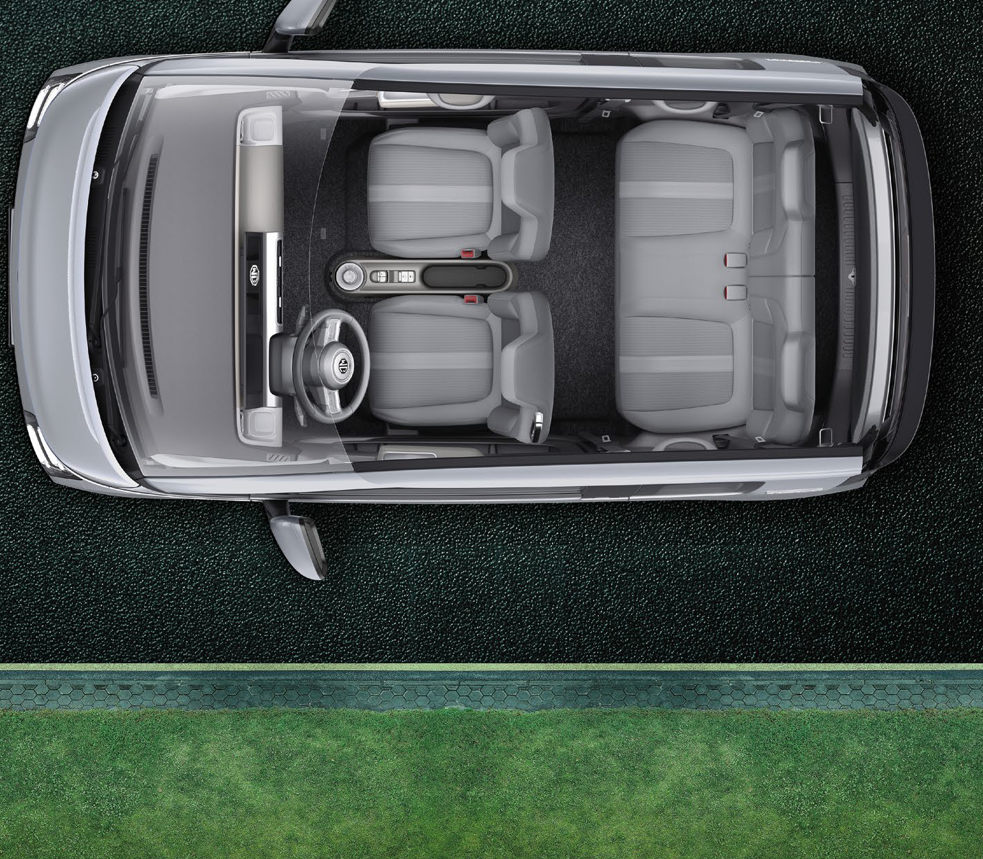 MG Comet EV — 4-seater cabin with split seats (top view)
