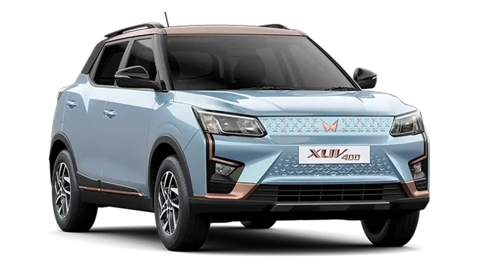Mahindra XUV400 in Satin Copper, Arctic Blue