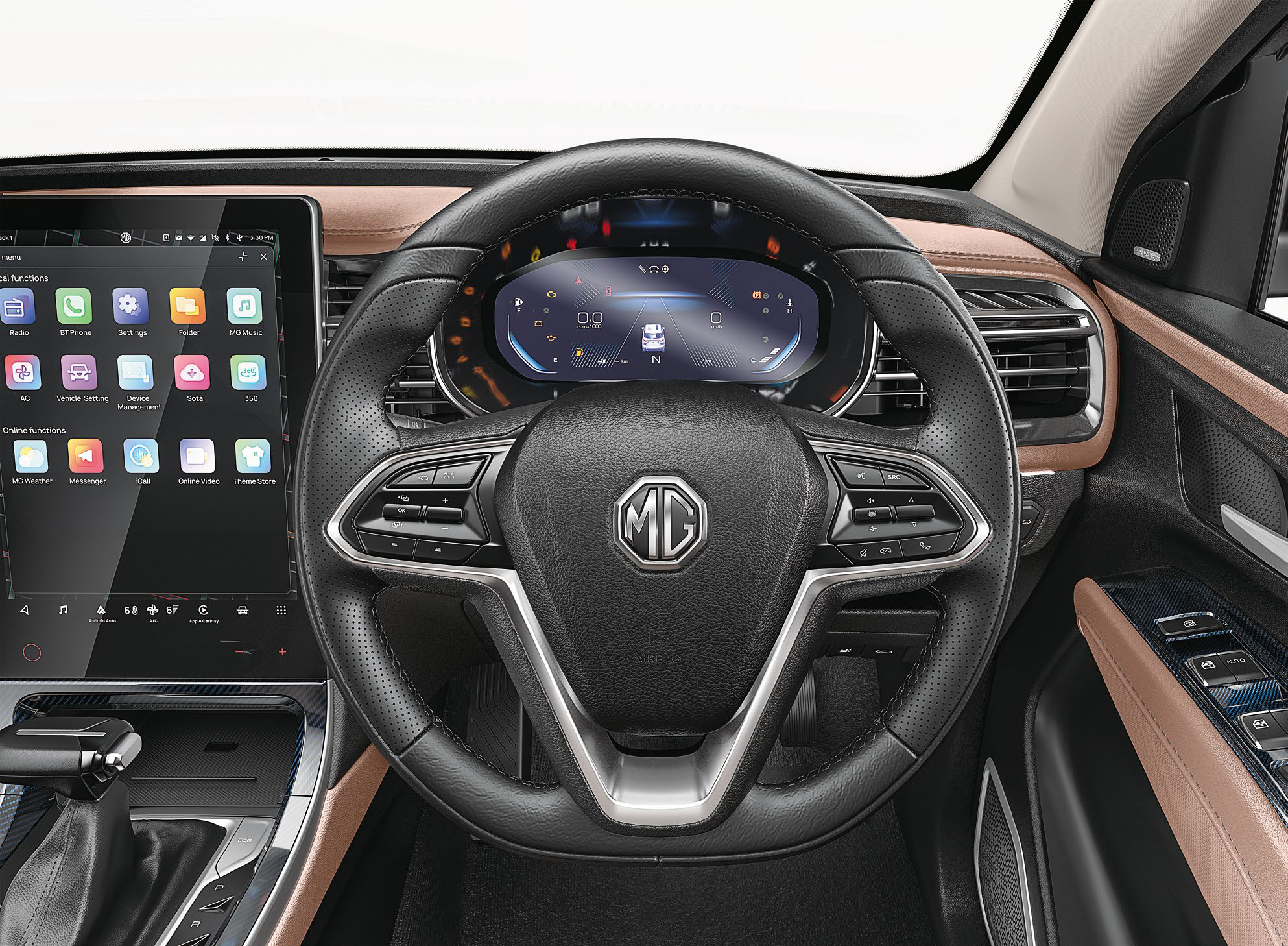 MG Hector Plus — Fully digital instrument cluster with leather-wrapped steering wheel