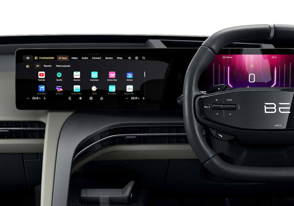 Mahindra BE 6 — Twin displays with connected apps for video, audio and games