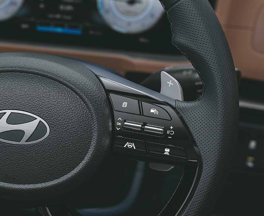 Hyundai Alcazar — Paddle shifters with steering-mounted cruise and lane-assist controls