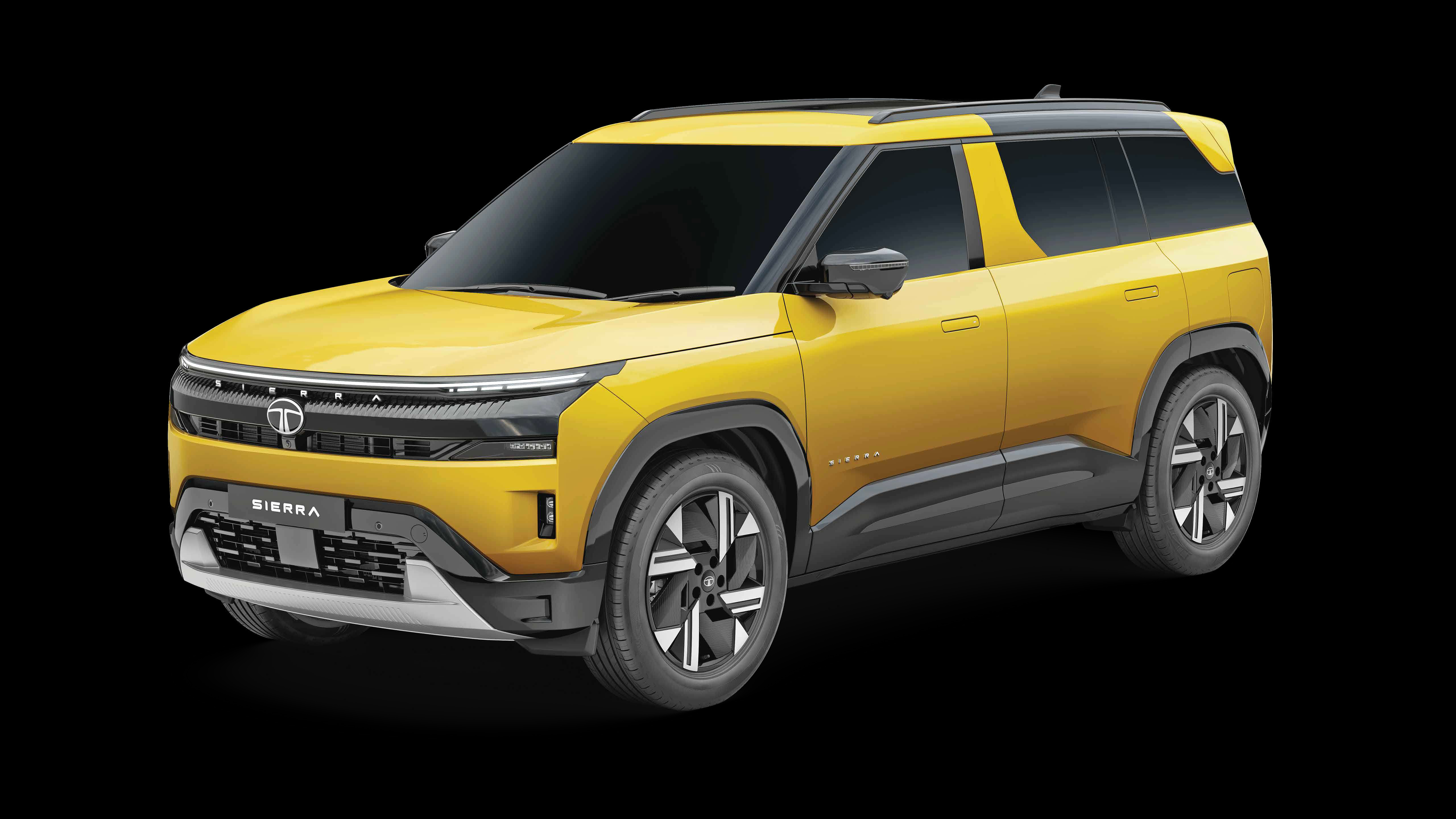Tata Sierra — Full-width Light Saber LED DRLs with welcome & goodbye function run across the nose above the Sierra-lettered grille
