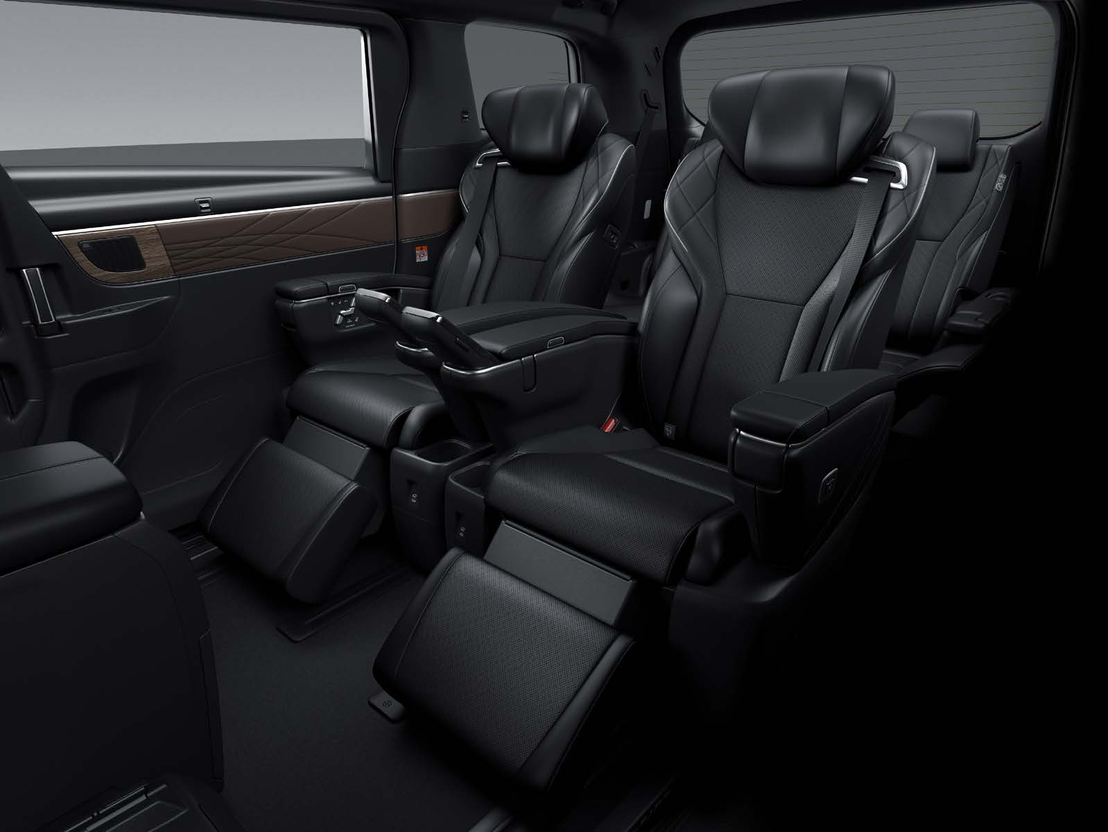 Toyota Vellfire — Extra-large 2nd-row VIP captain seats with powered ottoman and massage function