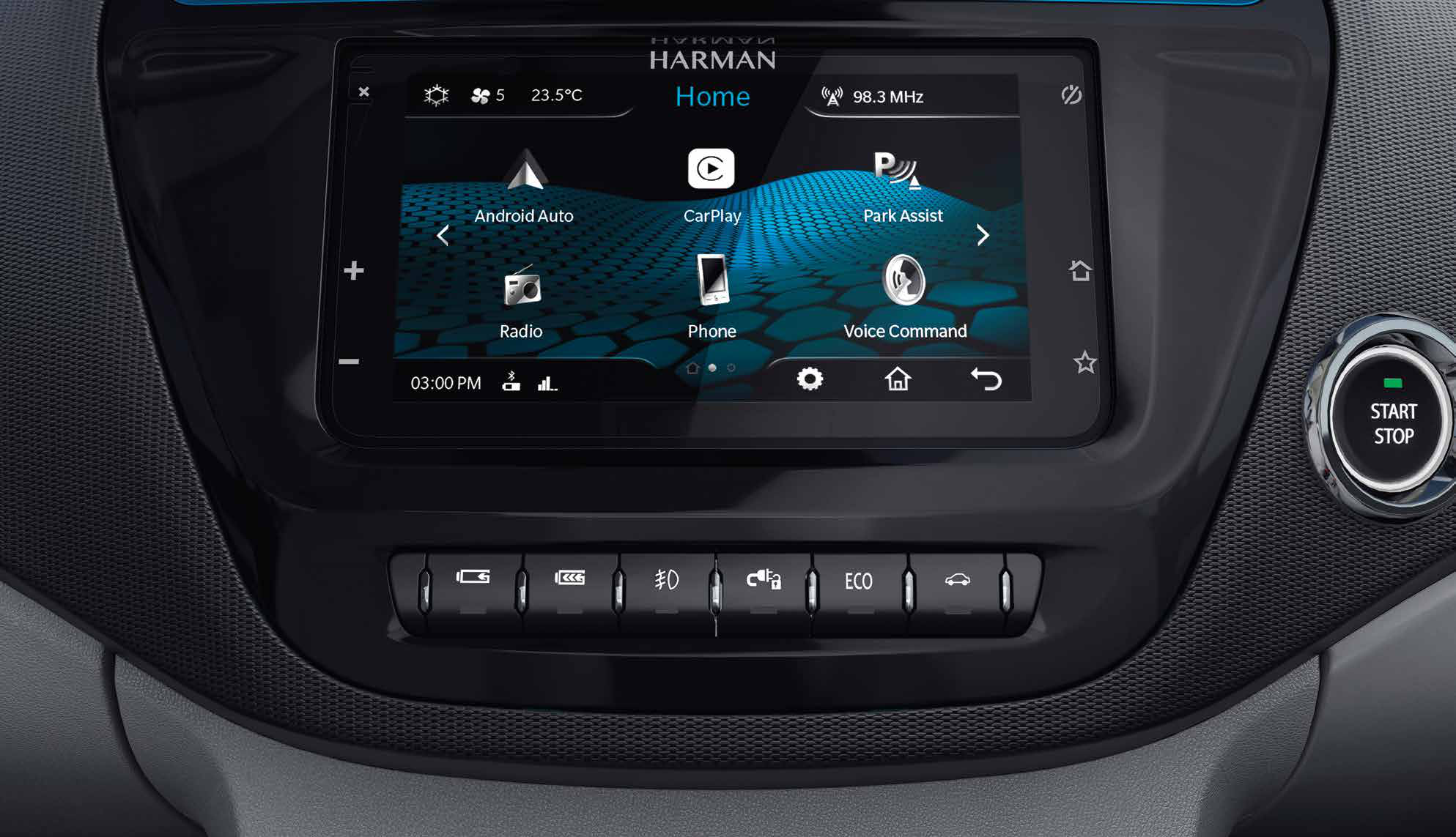 Tata Tigor EV — 17.78 cm touchscreen infotainment system by HARMAN with Android Auto, CarPlay, Park Assist and voice command, alongside push-button start