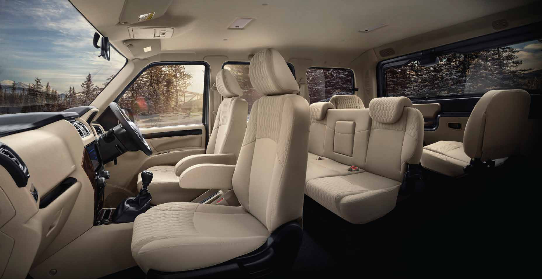 Mahindra Scorpio Classic — Cabin with modern fabric upholstery and versatile fold & tumble second-row seats