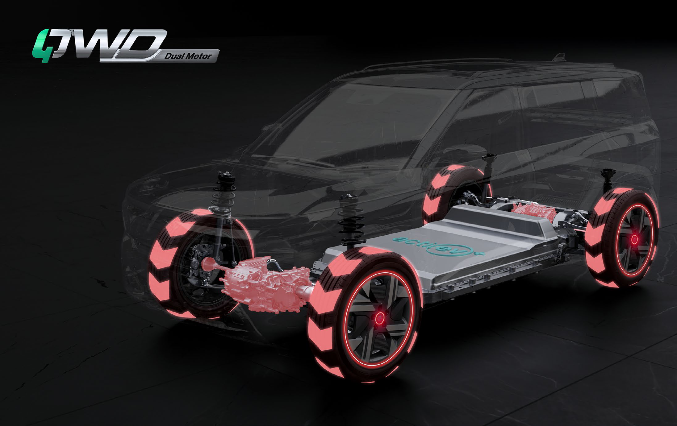 Tata Sierra EV — QWD dual-motor all-wheel drive on the acti.ev+ architecture, with the flat battery pack between the axles