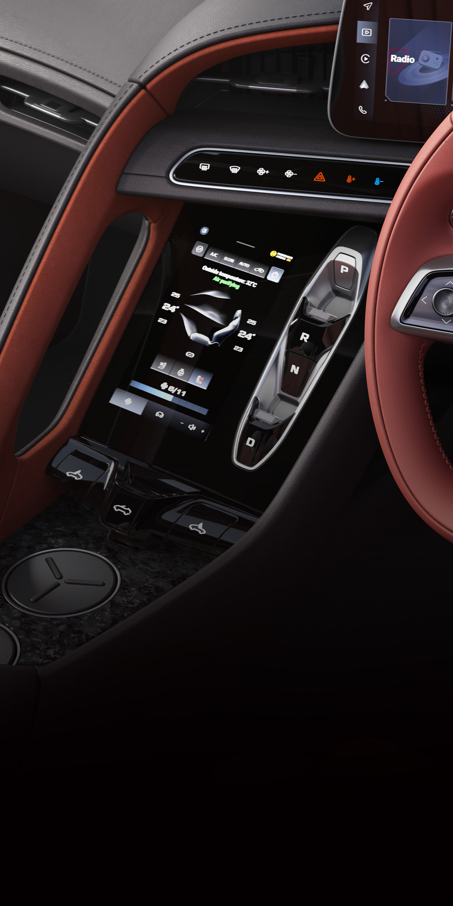 MG Cyberster — Centre console with control screen, digital shifter and haptic climate controls