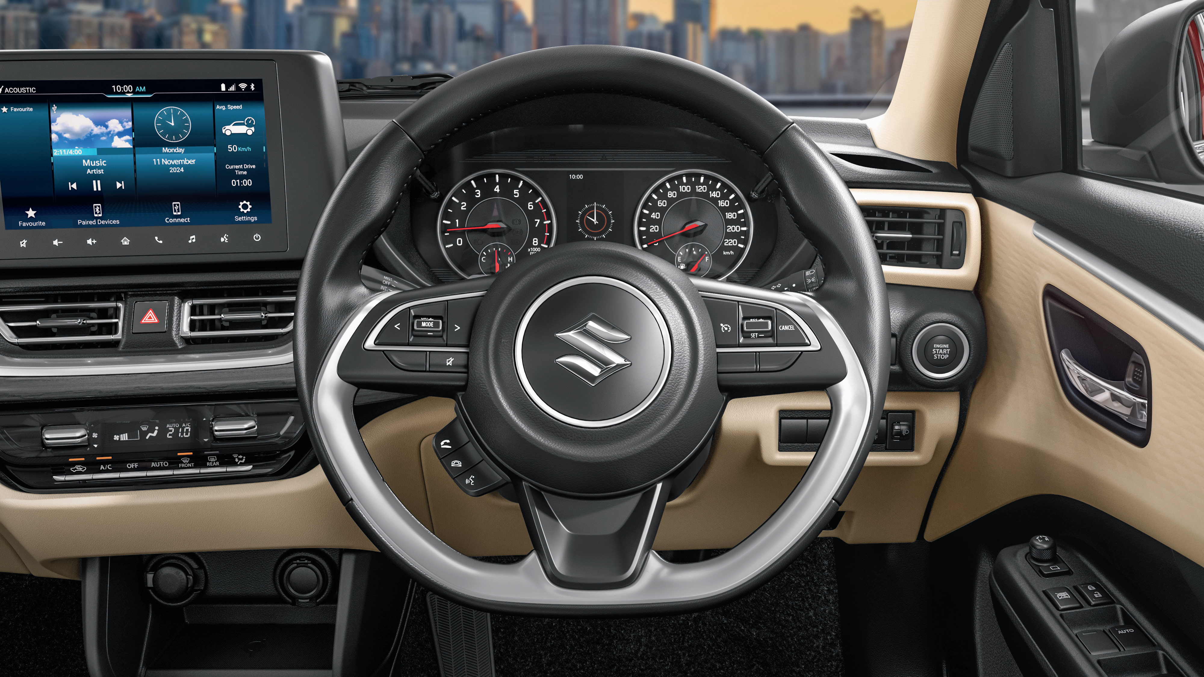Maruti Suzuki Dzire — Cruise control with steering-mounted audio and phone controls