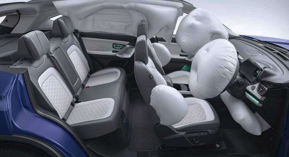 Tata Harrier EV — Seven airbags - dual front, side, curtain and driver knee - for protection from every angle