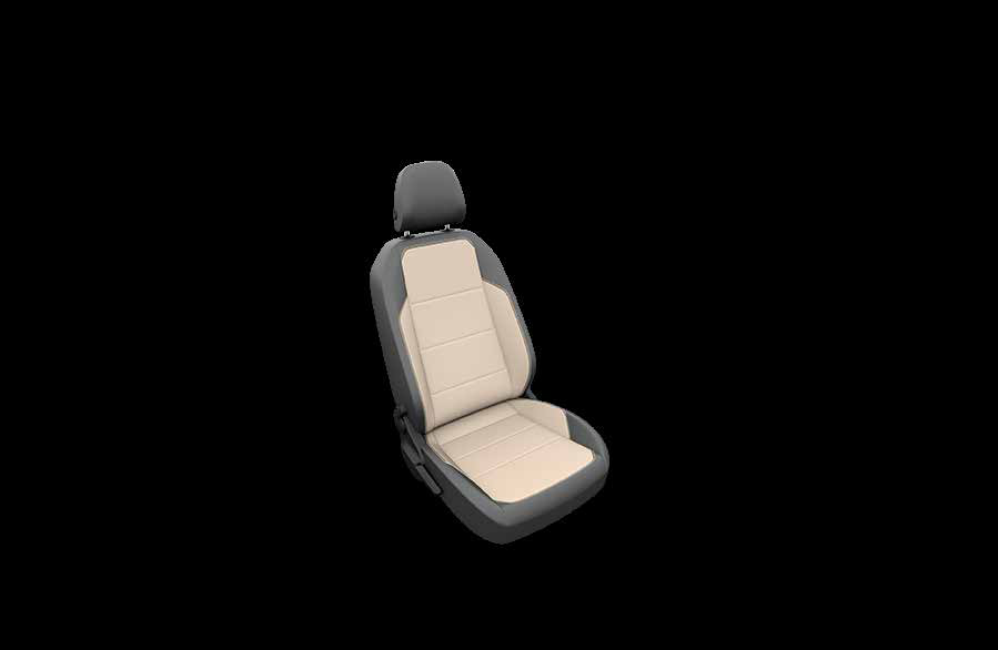 Skoda Slavia — Ventilated front seat with perforated beige leatherette upholstery.