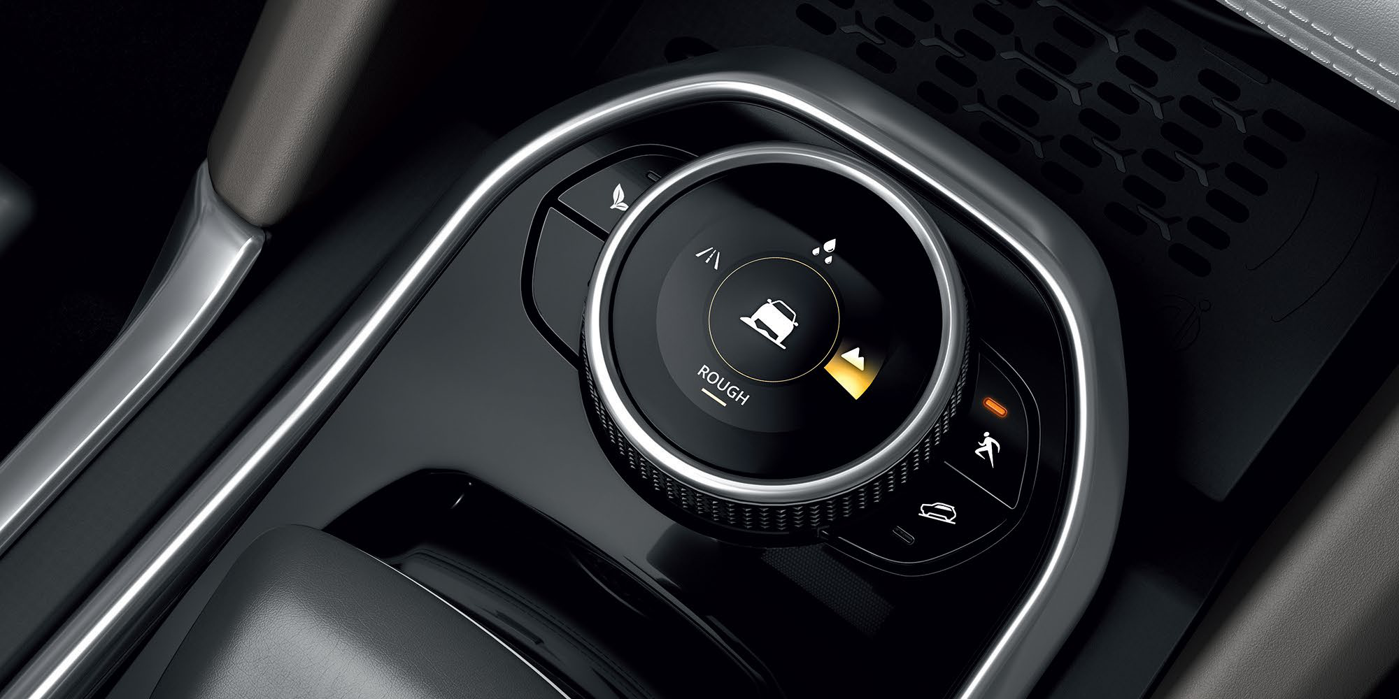 Tata Safari — Bejeweled terrain response selector with LED display — Normal, Rough and Wet modes