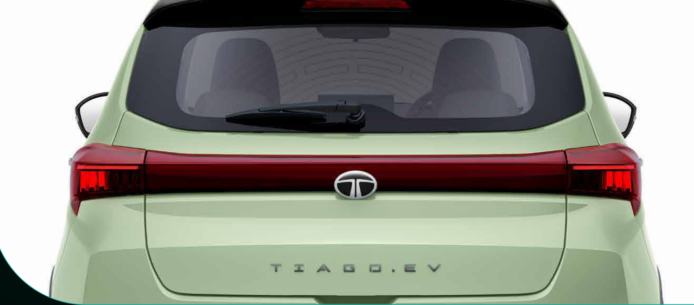 Tata Tiago EV — Halo lightbar connected LED tail lamps spanning the tailgate