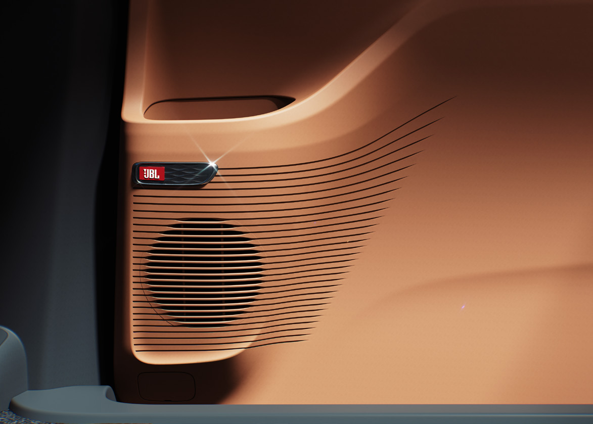 MG M9 — Door-mounted JBL premium speaker.