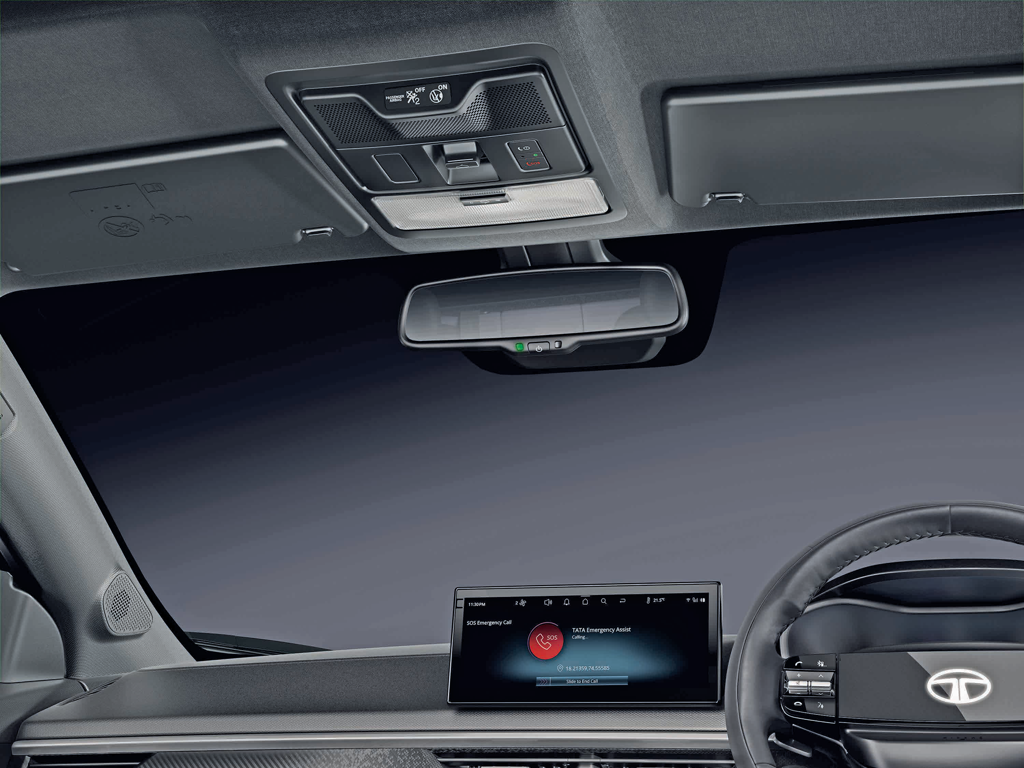Tata Nexon — Emergency Call (E-Call) - SOS calling with Tata Emergency Assist on the touchscreen