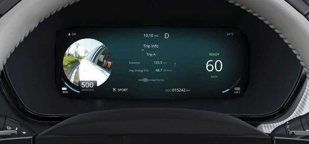 Tata Harrier EV — Blind Spot View Monitor streams a real-time camera feed of the blind spot to the cluster or infotainment screen