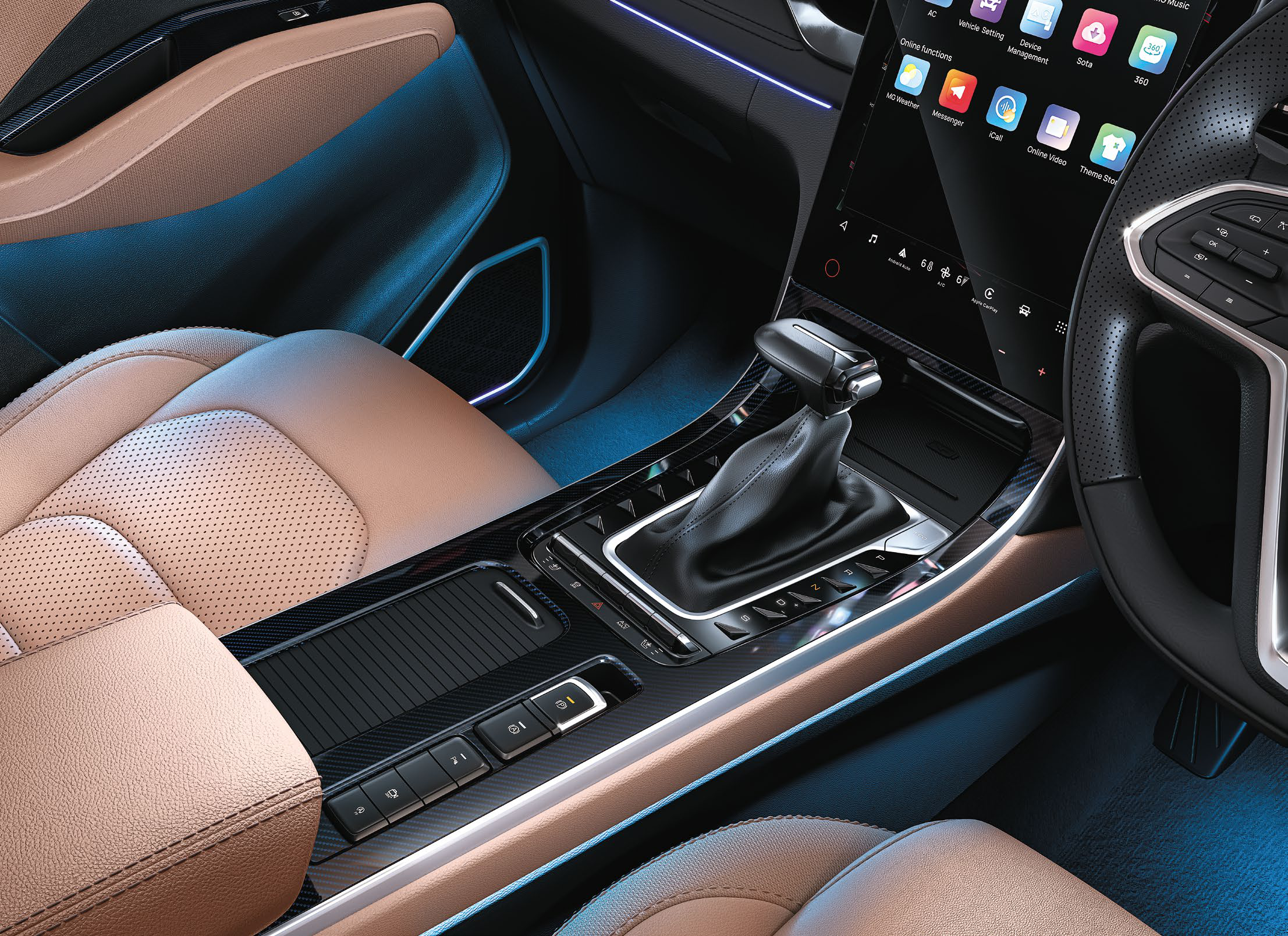 MG Hector Plus — Centre console with 8-colour ambient mood lighting