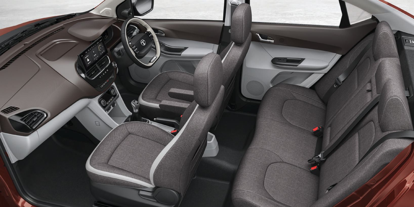 Tata Tigor — Spacious 5-seater cabin with dual-tone dashboard and premium fabric seats