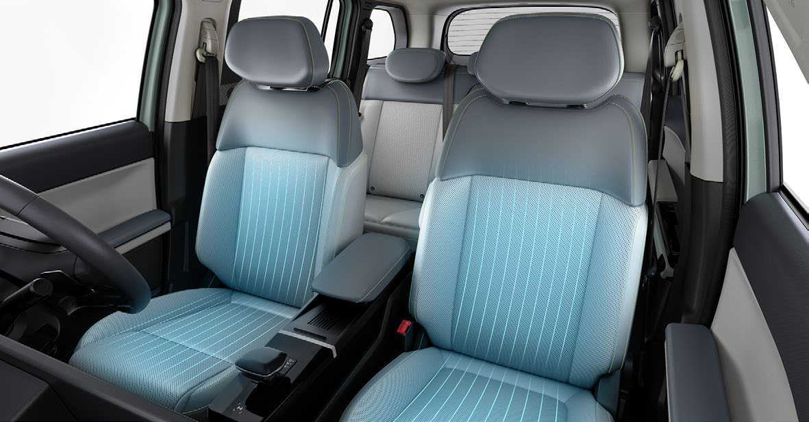 Tata Sierra EV — Ventilated front seats with perforated upholstery keep both front occupants cool