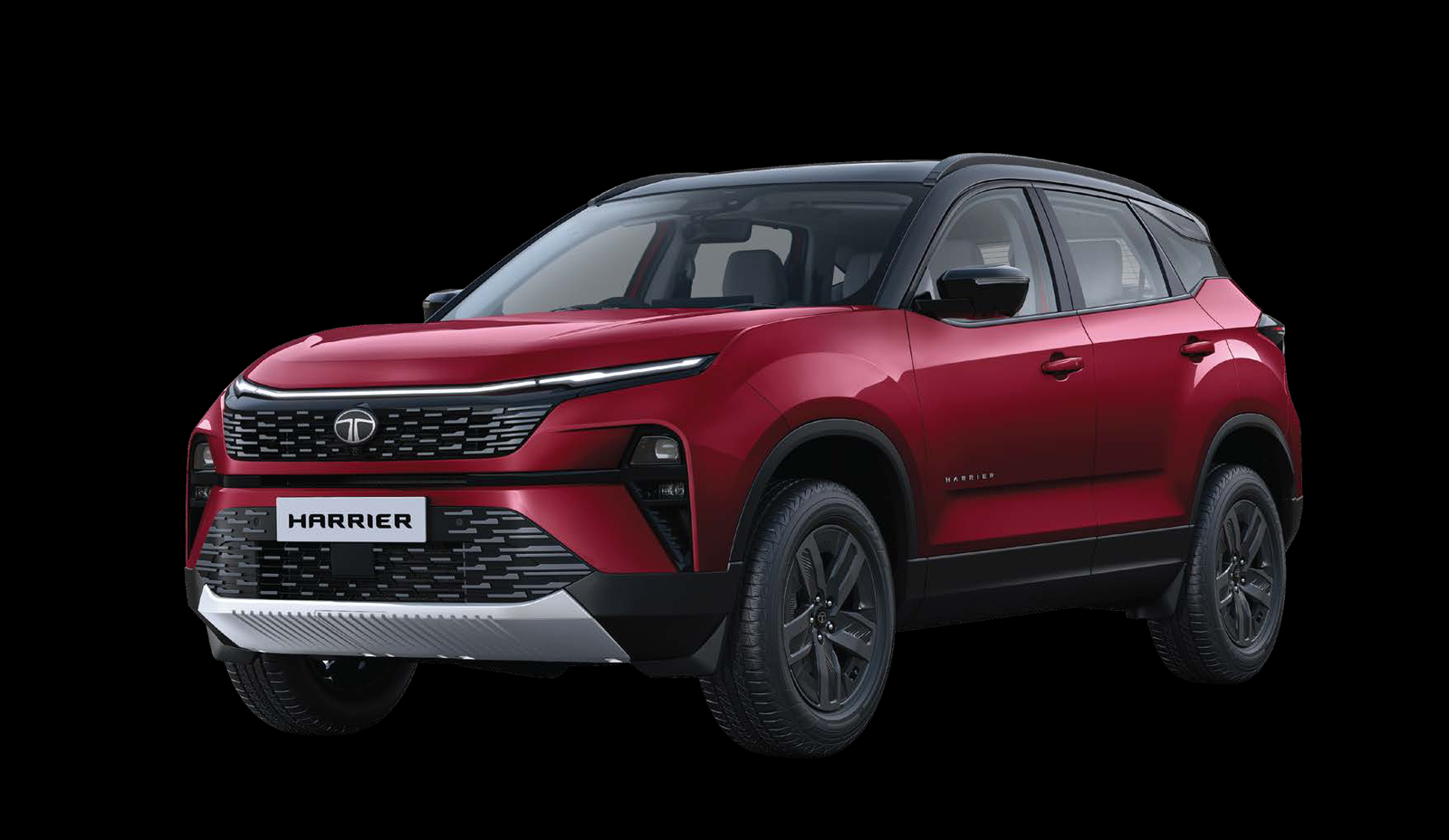 Tata Harrier — Sculpted SUV stance with LED projector headlamps, sequential DRLs and a dual-tone black roof