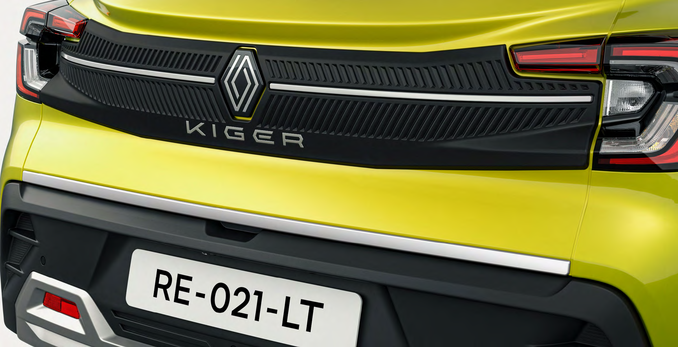 Renault Kiger — Rear design with connected-look LED tail lamps and embossed KIGER lettering below the Renault badge.