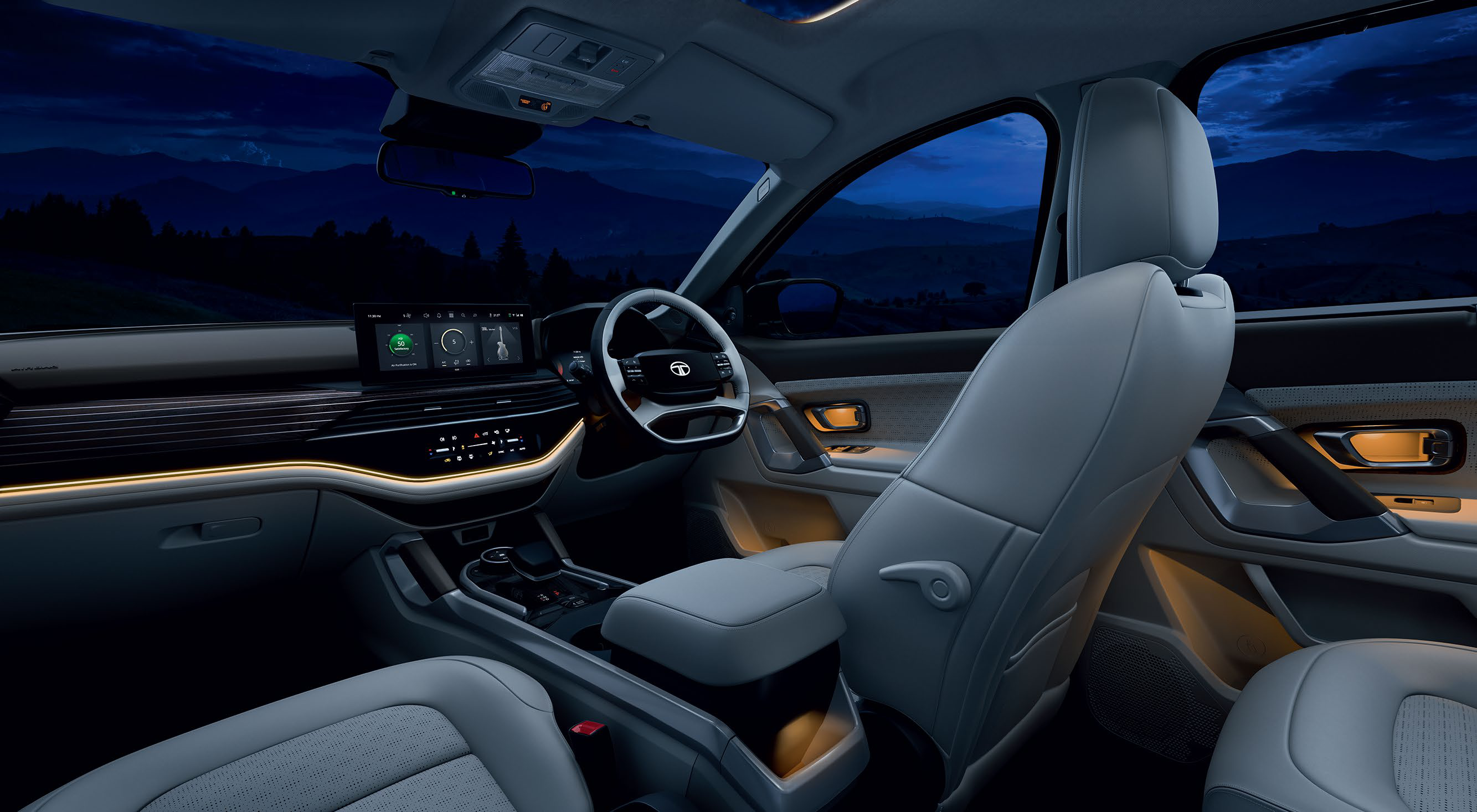 Tata Safari — Multicoloured mood lighting across the dashboard and doors
