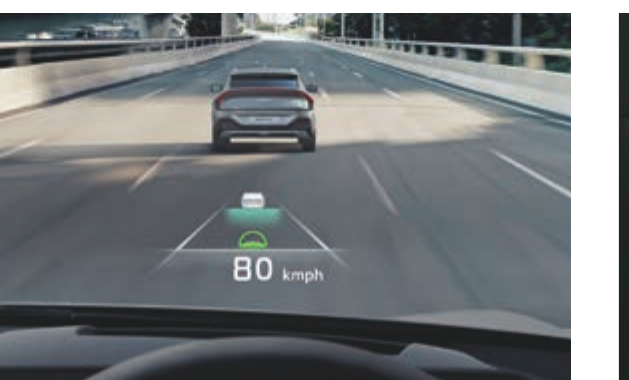 Kia EV6 — Augmented Reality Head-up Display projecting speed and driving data onto the windshield.