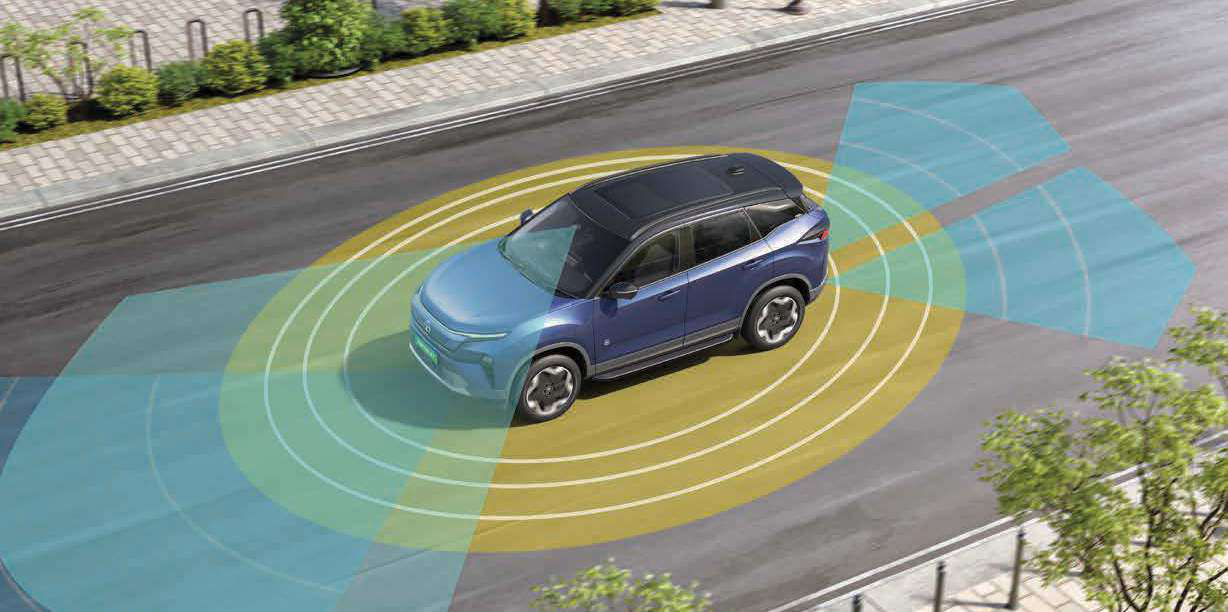 Tata Harrier EV — Level 2 ADAS with radar and camera coverage: Adaptive Cruise Control with Stop & Go, lane assist and traffic sign recognition