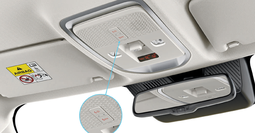 Tata Sierra — Roof-console SOS button with e-call and b-call emergency assistance