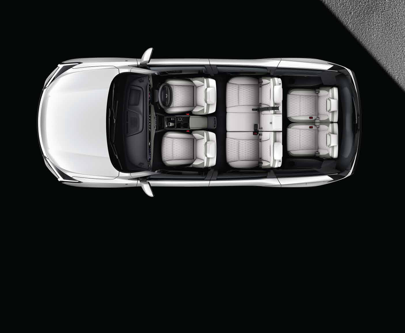 Mahindra XEV 9S — Three-row, 7-seater cabin layout seen from above